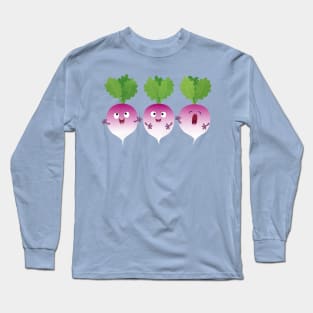 Cute turnip vegetable trio singing cartoon Long Sleeve T-Shirt